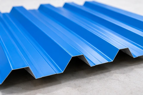 Blue trapezoidal profiled metal sheet
