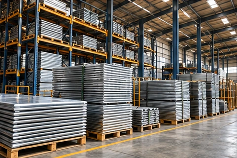 Illustrative warehouse stock of steel sheets